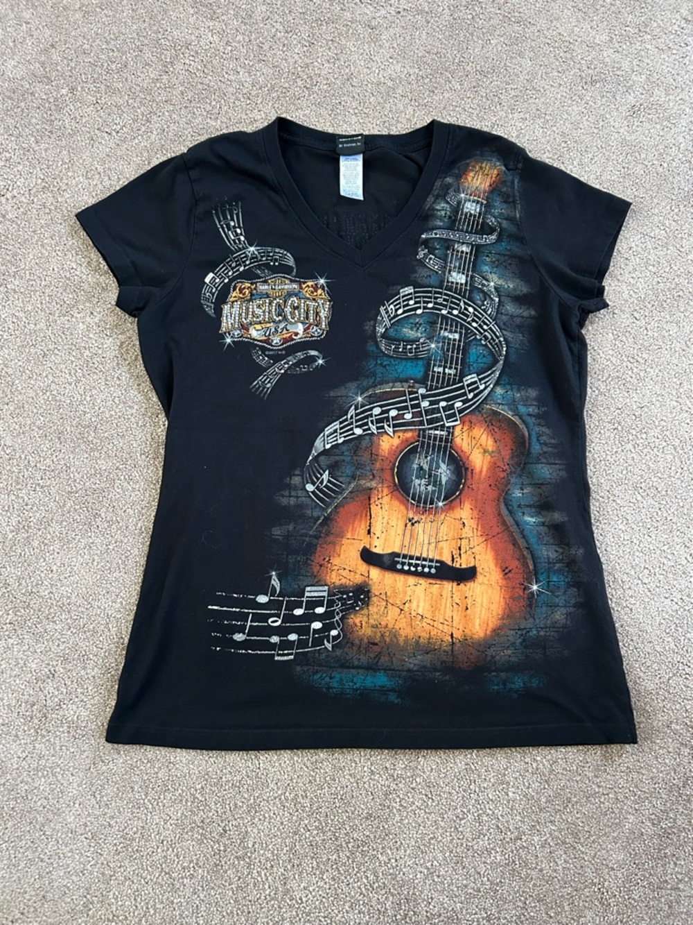 Harley-Davidson Black Tee with Music Graphic